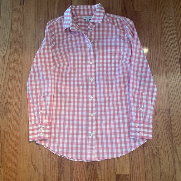 J. Crew button down, gingham salmon and white blouse - Picture 2 of 5
